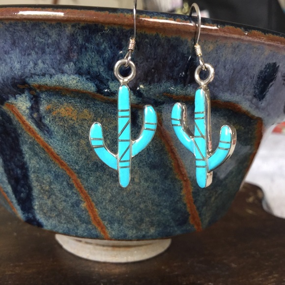 Jewelry - Sterling Turquoise Saguaro Cactus Earrings